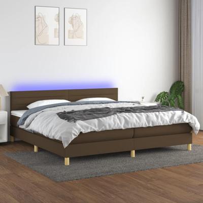 Boxspring met matras en LED stof donkerbruin 200x200 cm