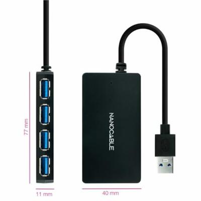 NANOCABLE 10.16.4403 - USB 3.0 hub met 4 USB 3.0-poorten, USB-A/stekker naar USB 3.0/bus, zwart, 15 cm