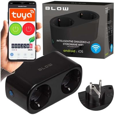TUYA WiFi-gestuurd dubbel slim stopcontact, zwart