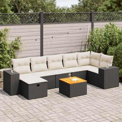 8-delige Loungeset met kussens poly rattan zwart - thumbnail