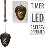 Dennenappel aan Touw 15 LED Grijs - thumbnail