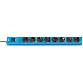 Brennenstuhl Hugo! Stekkerdoos 8-voudig met overspanningsbeveiliging (2 m kabel en schakelaar, behuizing van onbreekbaar polycarbonaat) 2 m blauw