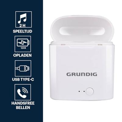 Grundig Draadloze Oordopjes - Bluetooth In Ear Oordopjes 400mAh - Oortjes Draadloos met 2 Uur Afspeeltijd - Earbuds voor Hands Free Bellen - Incl. Oplaadcase USB-C Oplaadkabel