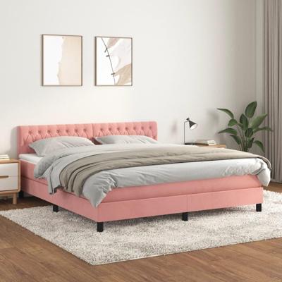 Boxspring met matras fluweel roze 180x200 cm