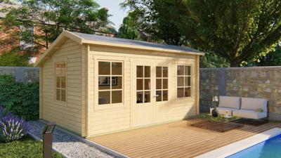 Tuindeco Tane Blokhut 480x350 cm 40 mm vuren blank- Zadeldak- Onbehandeld vurenhout- Tuindeco