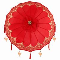 Balinese Parasol Anders Rood x 260 cm Katoen en massief hout - thumbnail