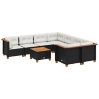 9-delige Loungeset met kussens poly rattan zwart - thumbnail