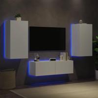 3-delige tv-wandmeubelset met LED-verlichting wit - thumbnail