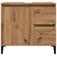 Wastafelkast 65x33x60 cm bewerkt hout artisanaal eikenkleurig - thumbnail