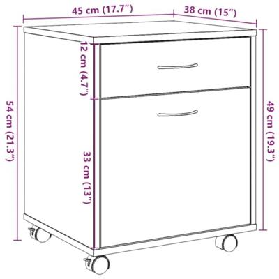 Rolkast 45x38x54 cm bewerkt hout artisanaal eikenkleur