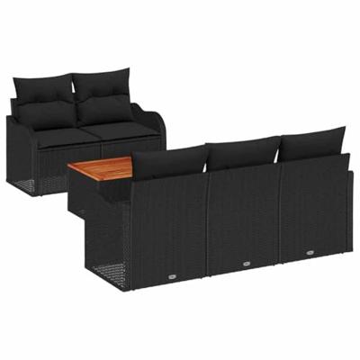 Tuinbankenset met kussen 6 pcs Zwart poly rattan