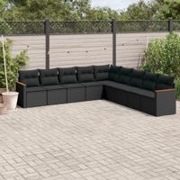 9-delige Loungeset met kussens poly rattan zwart - thumbnail