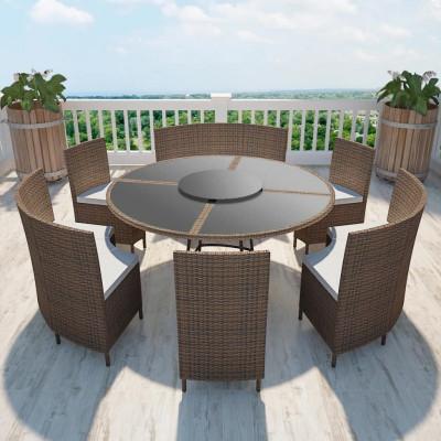 vidaXL 7-delige Tuinset met kussens poly rattan bruin