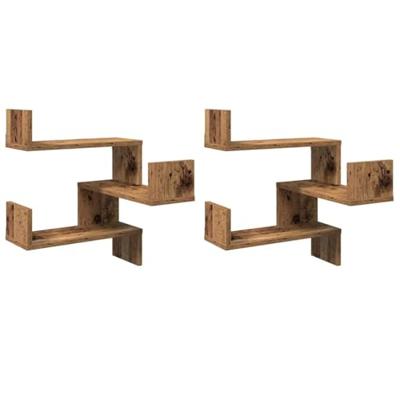 Hoekwandschappen 2 st 40x40x49,5 cm bewerkt hout oud houtkleur