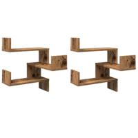 Hoekwandschappen 2 st 40x40x49,5 cm bewerkt hout oud houtkleur - thumbnail
