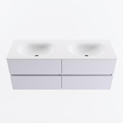 MONDIAZ VICA 130cm badmeubel onderkast Cale 4 lades. Wastafel MOON dubbel zonder kraangat, kleur Talc.