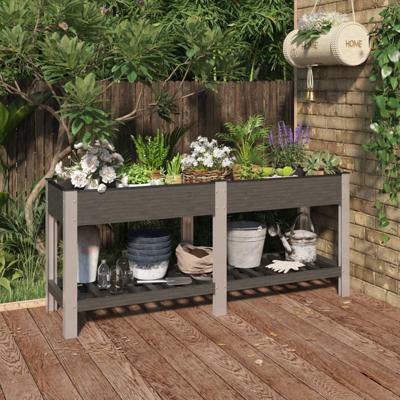 VidaXL Plantenbak verhoogd met schap 175x50x75 cm hkc grijs