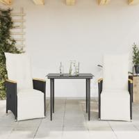 Tuinstoelen 2 st verstelbaar met kussens poly rattan zwart - thumbnail