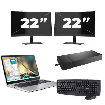 Acer Aspire A315-44P - AMD Ryzen 7 5700U - 15 inch - 16GB RAM - 256GB SSD - Windows 11 Home + 2x 22 inch Monitor