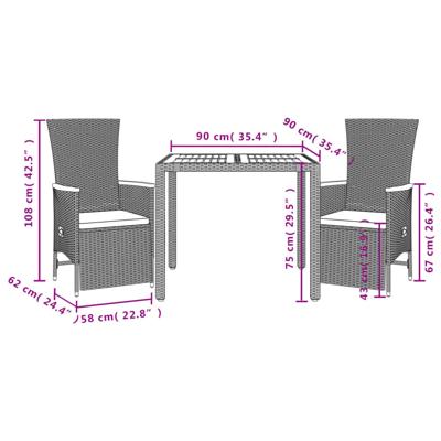 3-delige Tuinset met kussens poly rattan zwart - thumbnail