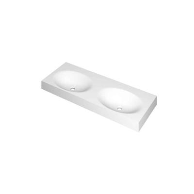 INK Smooth Wastafel Polystone Dubbel Zonder Kraangaten - 1200x450x90 mm - Mat Wit
