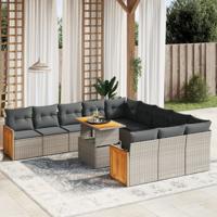 11-delige Loungeset met kussens poly rattan grijs - thumbnail
