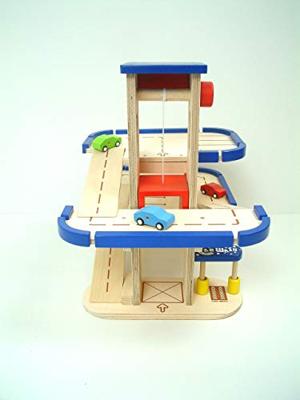 Pintoy houten garage + 3 houten autootjes