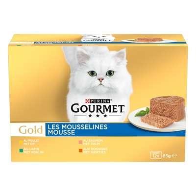 Gourmet Gold Mousse Kattenvoer nat met Kip, Zalm, Niertjes en Konijn bij Jumbo - thumbnail