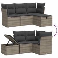 4-delige Loungeset met kussens poly rattan grijs - thumbnail