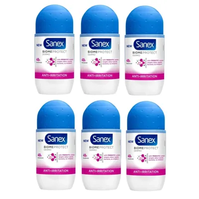 Sanex 6x Sanex BiomeProtect Anti Irritation Roll On Deodorant 50ml 0% Alcohol 0 Salts