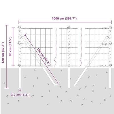 VidaXL Hek met paal grijs 0,8 x 10 m staal en pvc