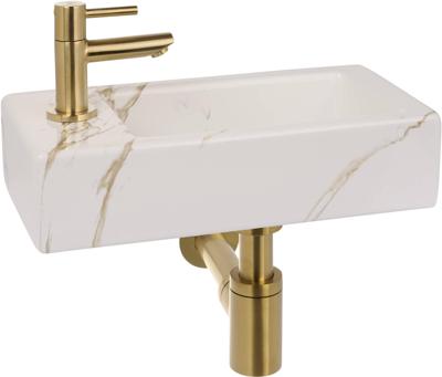 Saqu fonteinset met geborsteld messing kraan links 36x18x9cm carrara Saqu fonteinset met geborsteld messing kraan links 36x18x9cm carrara