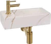 Saqu fonteinset met geborsteld messing kraan links 36x18x9cm carrara - thumbnail