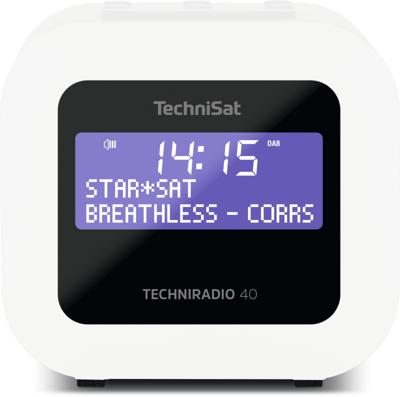 TechniSat TECHNIRADIO 40 - DAB+ Radiowekker (DAB, FM, wekker met twee instelbare wektijden, sleeptimer, snooze-functie, dimbaar LCD-display, USB-laadfunctie) wit