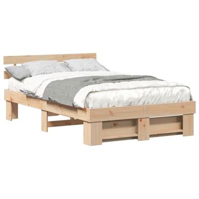 Bedframe met hoofdeinde Bruin 135 x 190 cm Massief grenenhout - thumbnail
