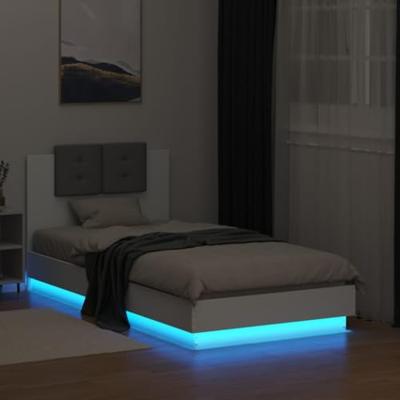 Bedframe met hoofdbord en LED-verlichting wit 90x190 cm