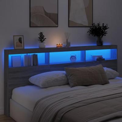 Hoofdbordkast met LED-verlichting 220x17x102 cm grijs sonoma