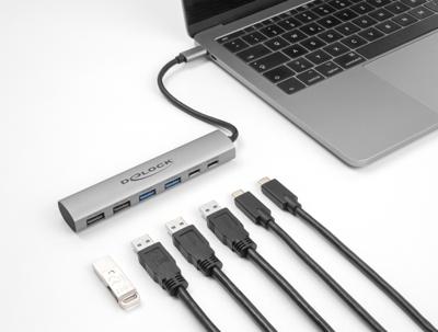 Delock 64232 64232 USB-hub 4 + 2 poorten USB-A, USB-C USB 3.2 Gen2 10 GBit/s Met USB-C stekker Grijs Delock 64232 64232 USB-hub 4 + 2 poorten USB-A, USB-C USB 3.2 Gen2 10 GBit/s Met USB-C stekker Grijs