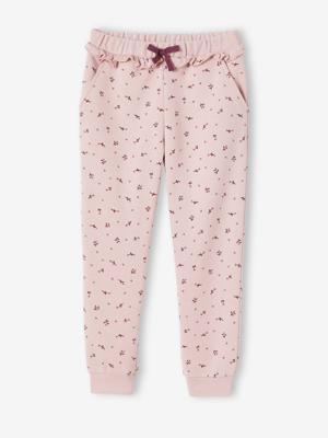 Joggingbroek voor meisjes met ruche en bloemenprint roze