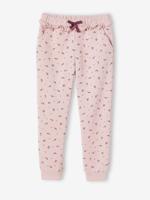 Joggingbroek voor meisjes met ruche en bloemenprint roze - thumbnail