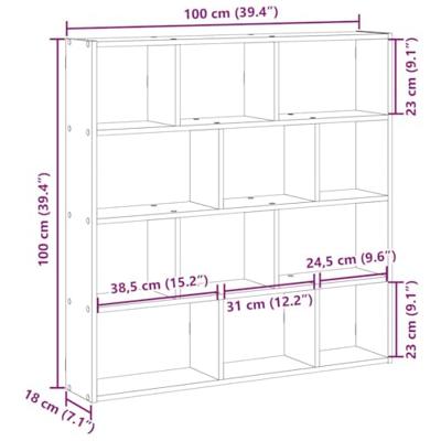 Wandschap kubus 12 vakken bewerkt hout gerookt eikenkleurig - thumbnail
