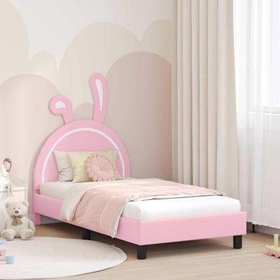 Bedframe voor kinderen met hoofdbord Roze 80 x 160 cm PU Bedframe voor kinderen met hoofdbord Roze 80 x 160 cm PU