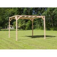 Vrijstaande pergola hout 2x5 meter met zand kleurig harmonicadoek - thumbnail