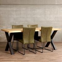 Set van 4 leren eetkamerstoelen - met designpoot - groen leer - Echt leer, Industrieel, ontdek de vele Leersoorten en Kleuren bij ShopX - thumbnail