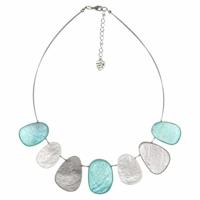 Halsketting met Capiz Schelp Wit/Aqua/Zilverkleurig - thumbnail