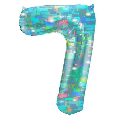 Folieballon Cijfer 7 Galactic Aqua - 101 cm