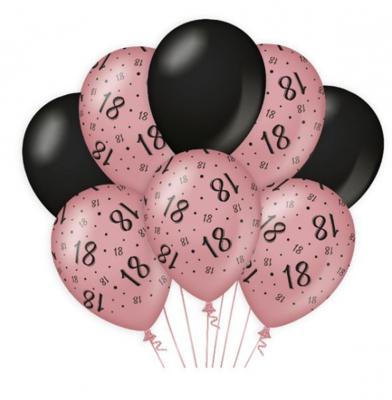 Ballonnen 18 Jaar Roze/Zwart (8st)