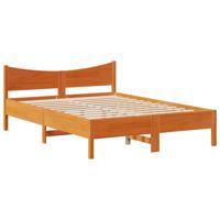 Bedframe met hoofdbord massief grenenhout wasbruin 200x200 cm - thumbnail