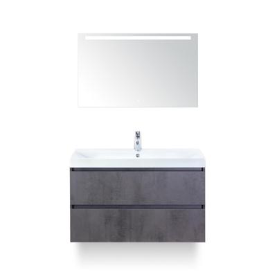 Maxx XL Badmeubelset 100 cm - Beton Antraciet - Wastafel Just 1 kraangat - met LED Spiegel
