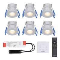 Set van 6 Milano LED Mini Inbouwspots met trafo en muurdimmer - 12 Volt 3 Watt 200 lumen - Dimbaar - Plat 34mm - 2700K - IP65 waterdicht - Grijs - thumbnail